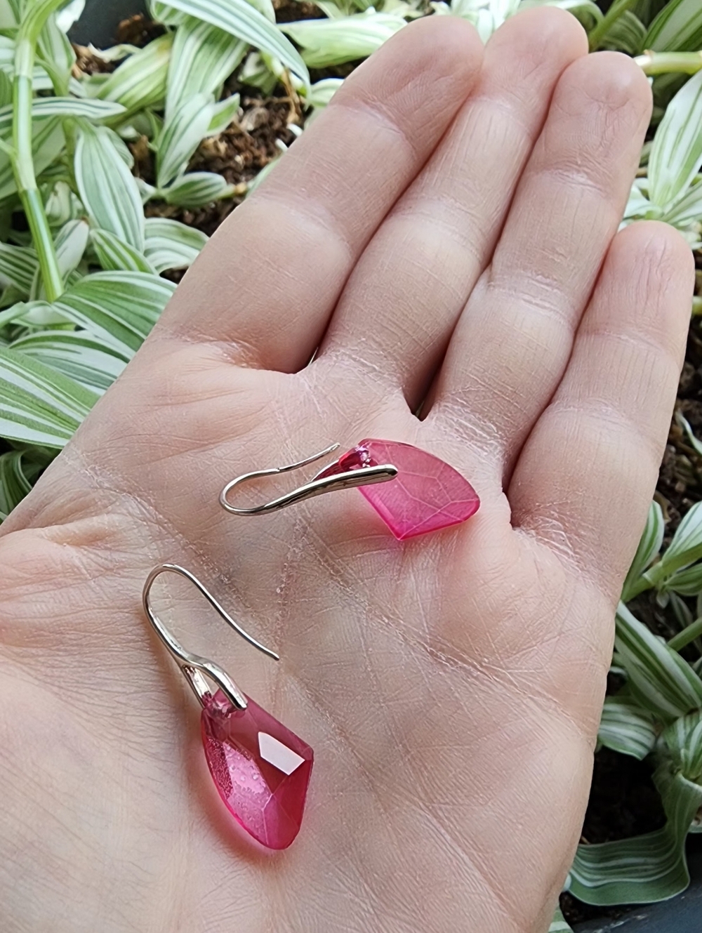Pink Crystal Rock Drop Dangle Silver Hook Earrings